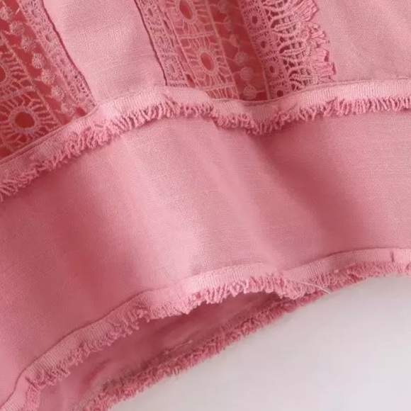 Pink Crochet Fringe Bell Sleeve Boho Gypsy Dress - Picture 10 of 11